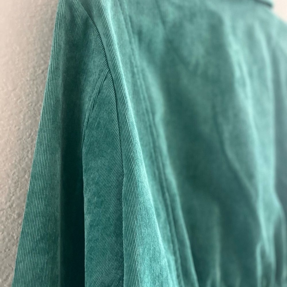 Christopher & Banks SZ Medium Green Teal Velvety Cord Jacket Fall Spring Cinched - Picture 16 of 16